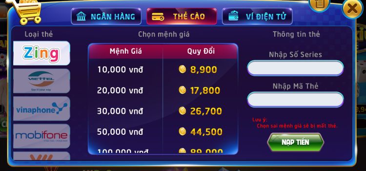 Nạp tiền Rikvip thẻ cào dễ hiểu