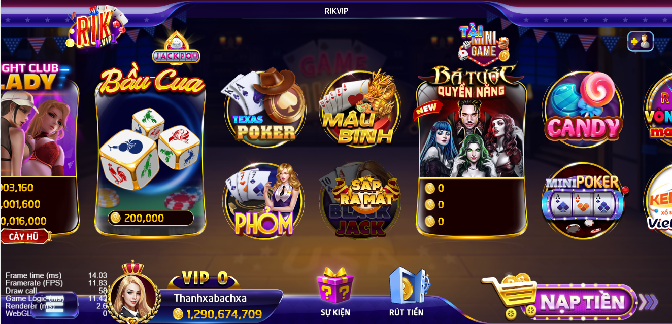 Lựa chọn poker trong sảnh game của nhà cái Rikvip để trải nghiệm